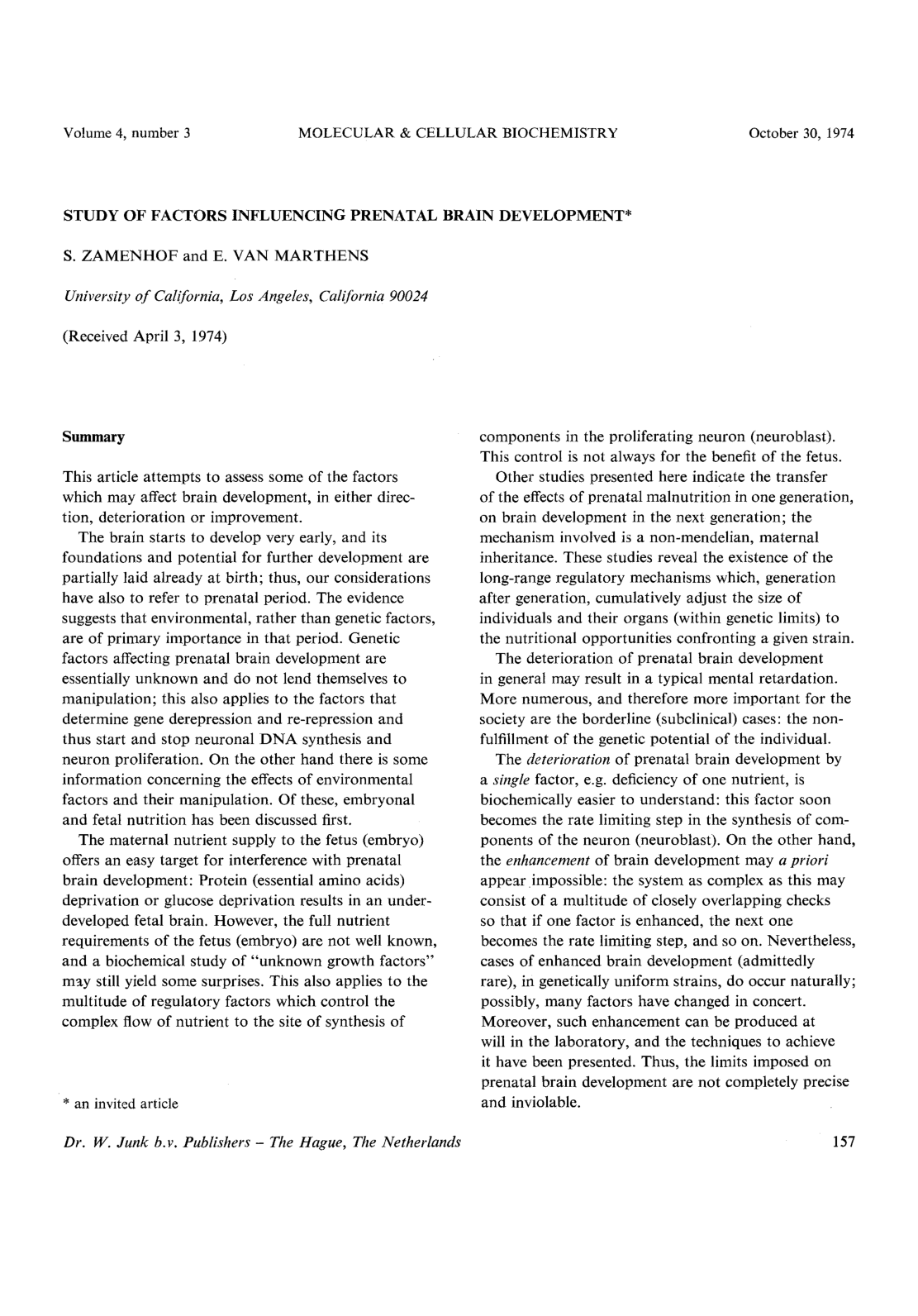 Cover for Study Of Factors Influencing Prenatal Brain Development