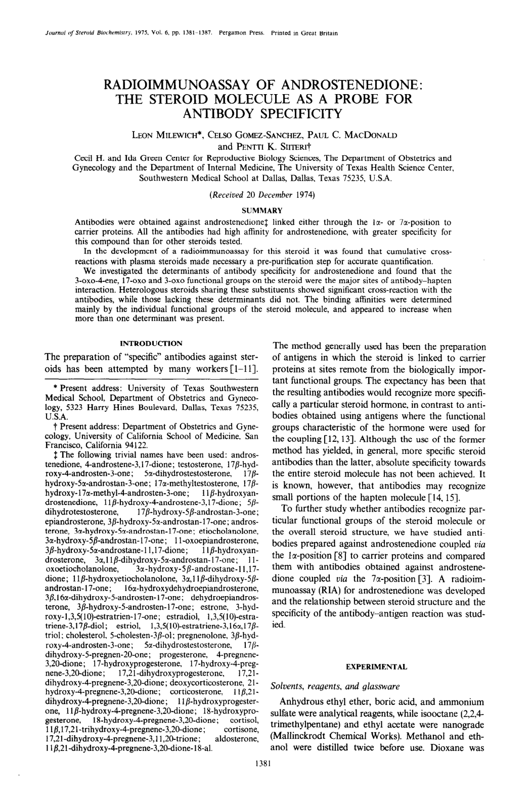 Cover for Radioimmunoassay Of Androstenedione. The Steroid Molecule As A Probe For Antibody Specificity