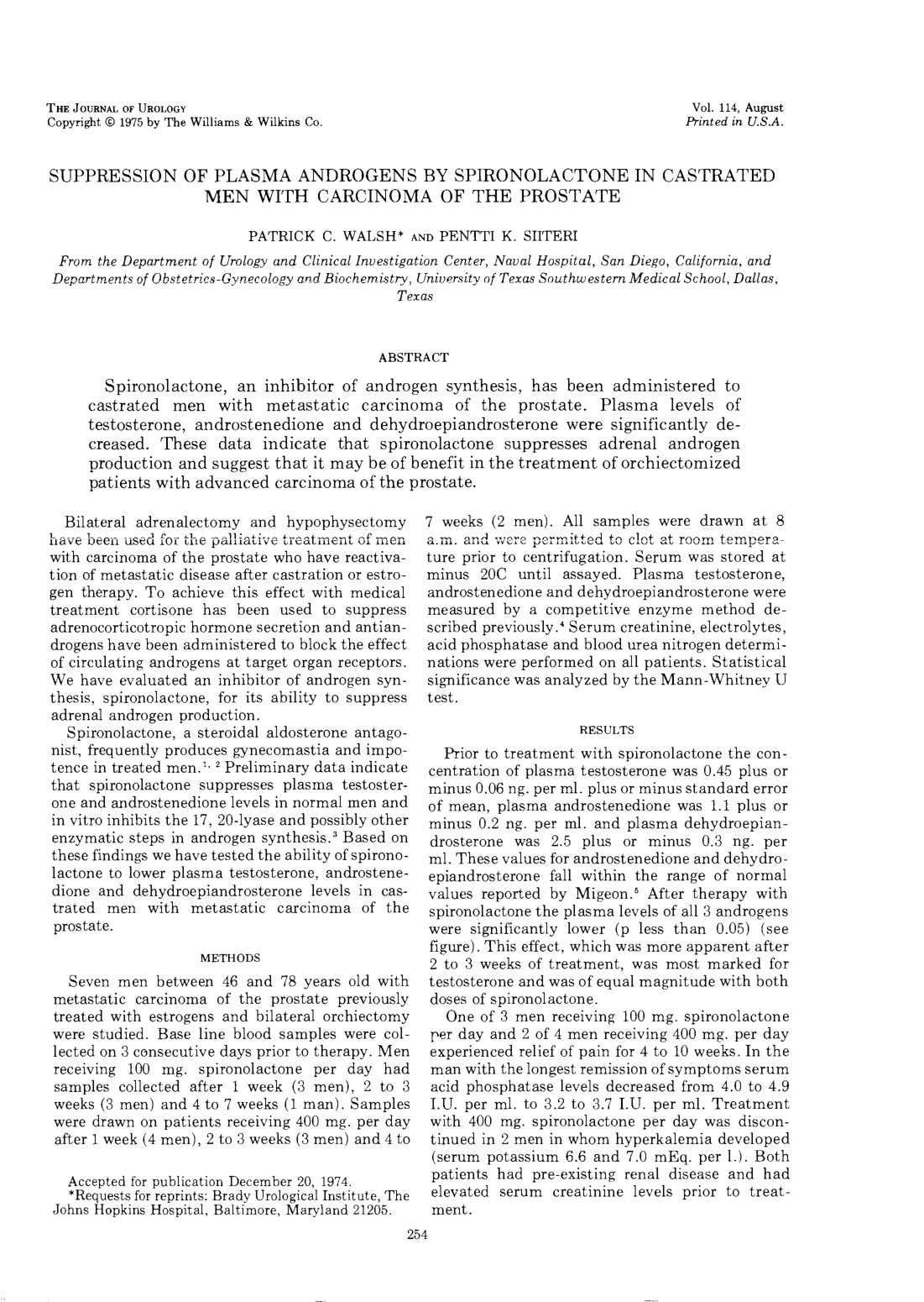 Cover for Suppression Of Plasma Androgens By Spironolactone In Castrated Men With Carcinoma Of The Prostate