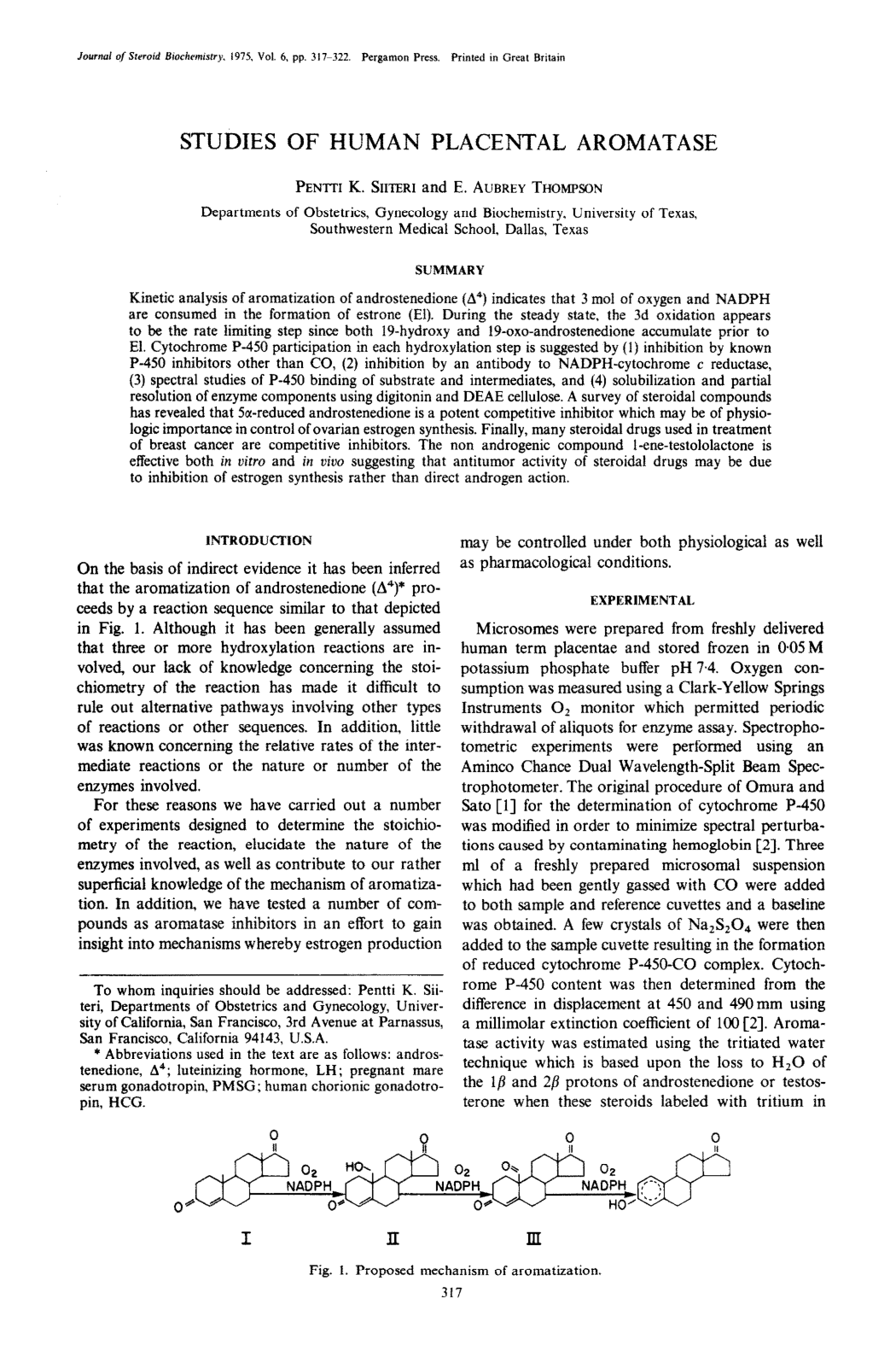 Cover for Studies On Human Placental Aromatase