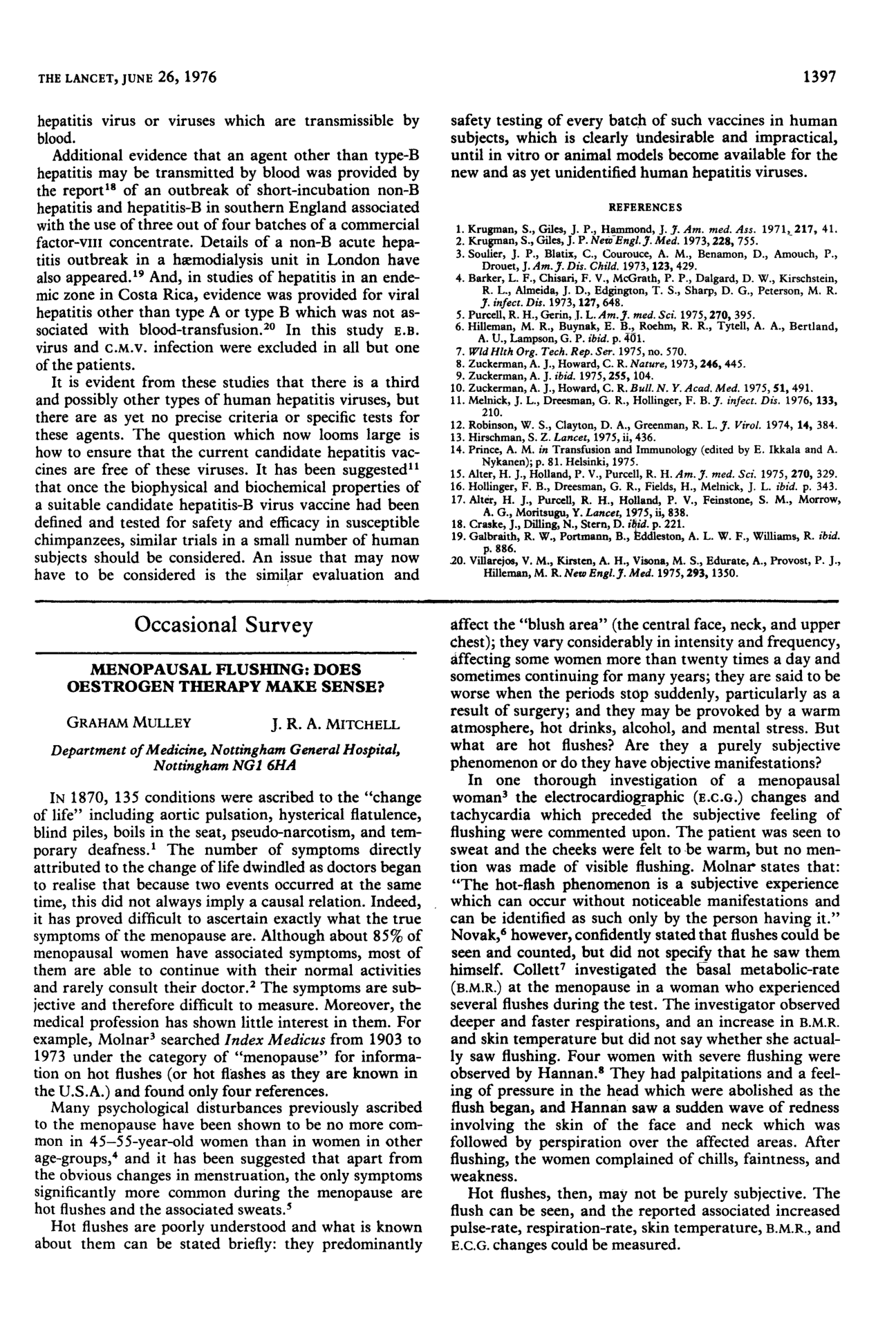 Cover for Menopausal Flushing, Does Oestrogen Therapy Make Sense