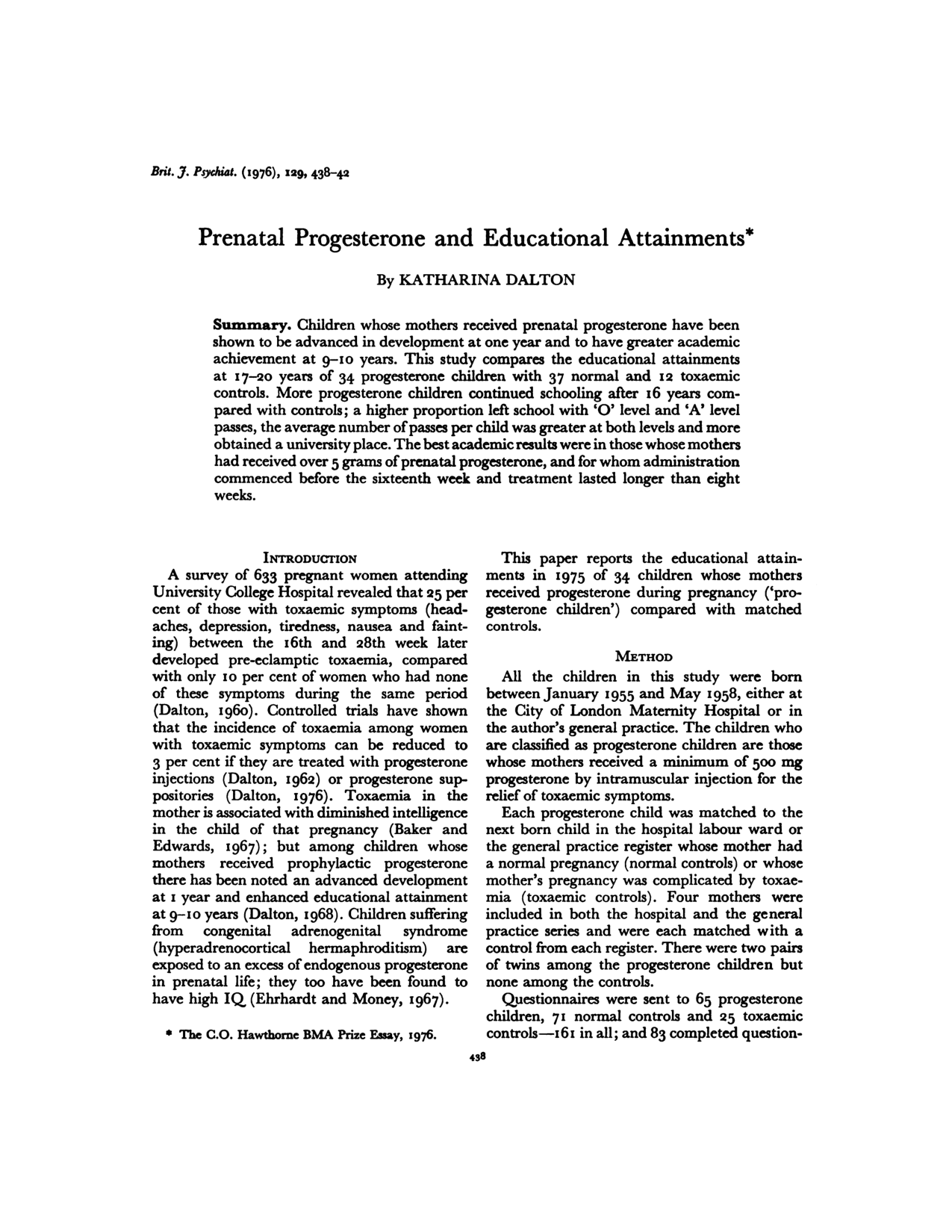 Cover for Prenatal Progesterone And Educational Attainments