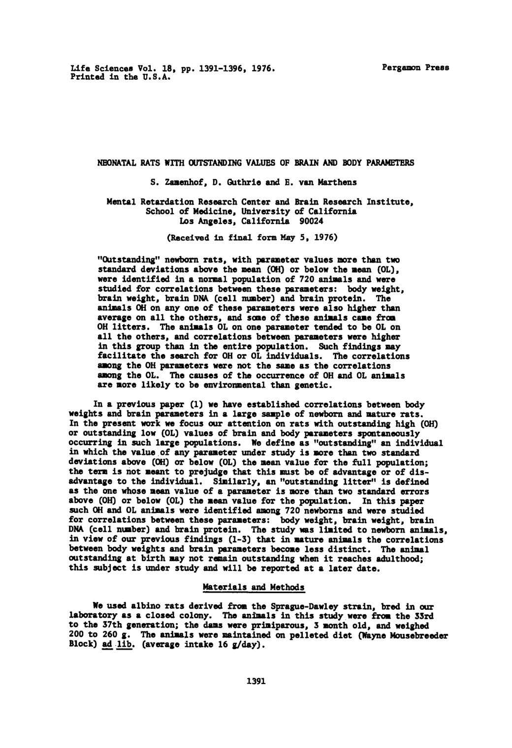 Cover for Neonatal Rats Kith Outstanding Values Of Brain And Hody Parmters