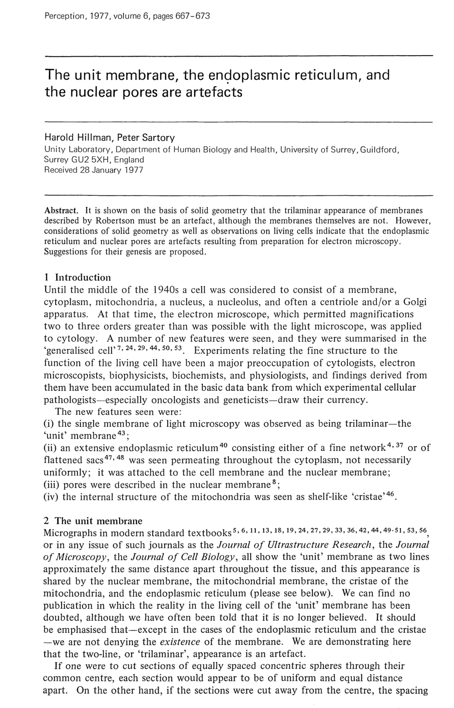 Cover for The Unit Membrane, The Endoplasmic Reticulum, And The Nuclear Pores Are Artefacts