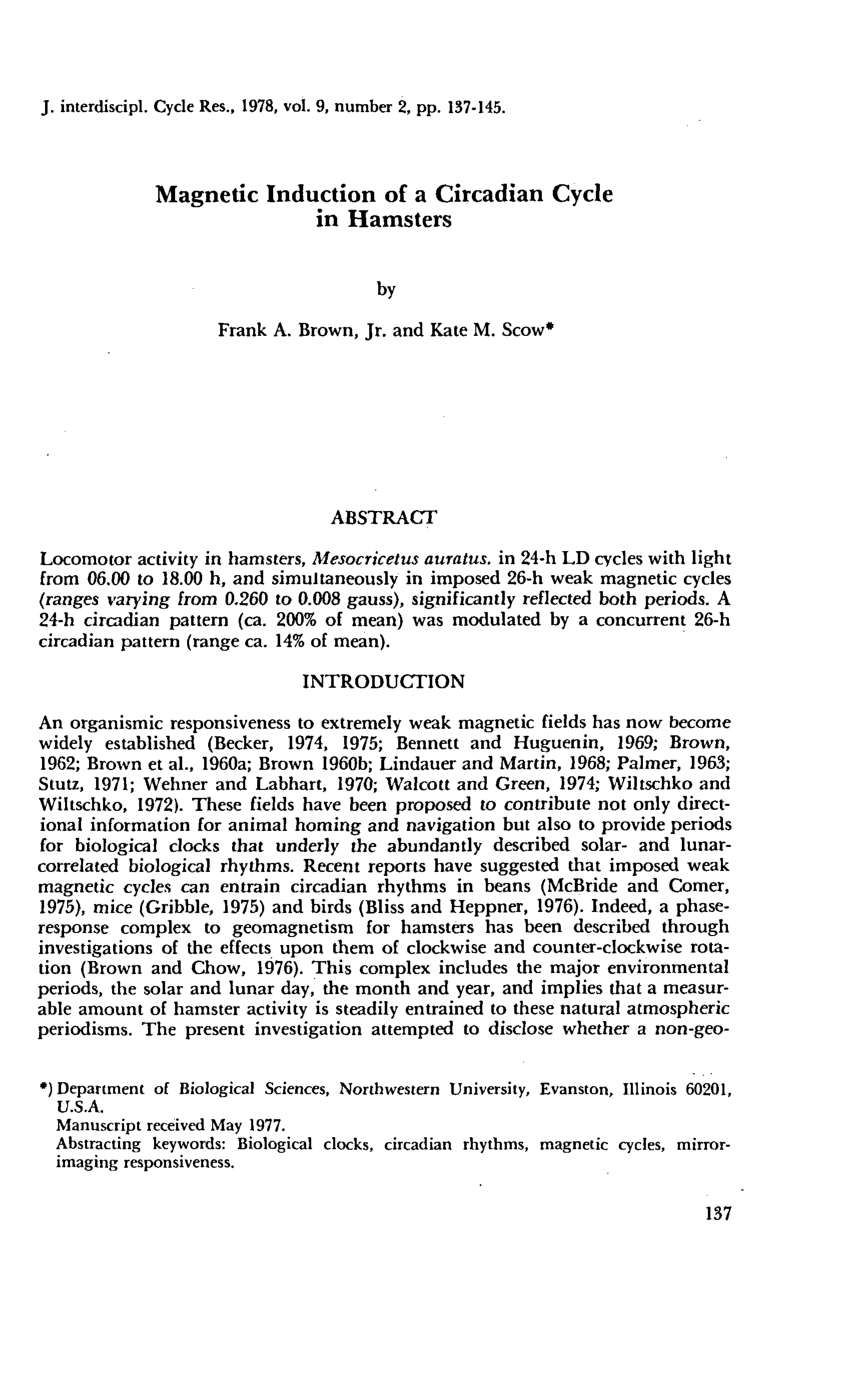 Cover for Magnetic Induction Of A Circadian Cycle In Hamstersbrown