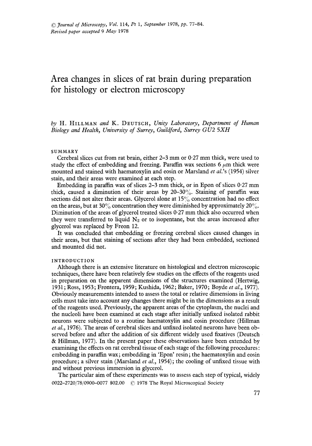 Cover for Area Changes In Slices Of Rat Brain During Preparation For Histology Or Electron Microscopy