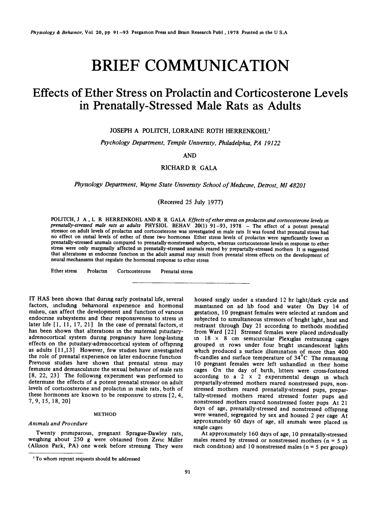 Cover for Effects Of Ether Stress On Prolactin And Corticosterone Levels In Prenatally-stressed Male Rats As Adults