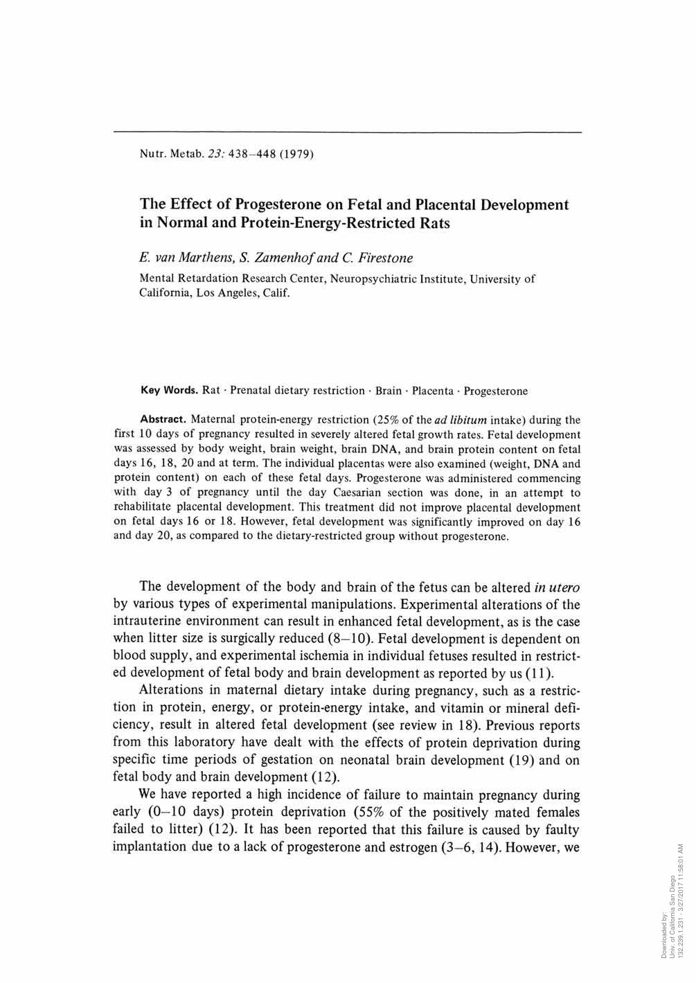 Cover for The Effect Of Progesterone On Fetal And Placental Development In Ormal And Protein-energy-restricted Rats