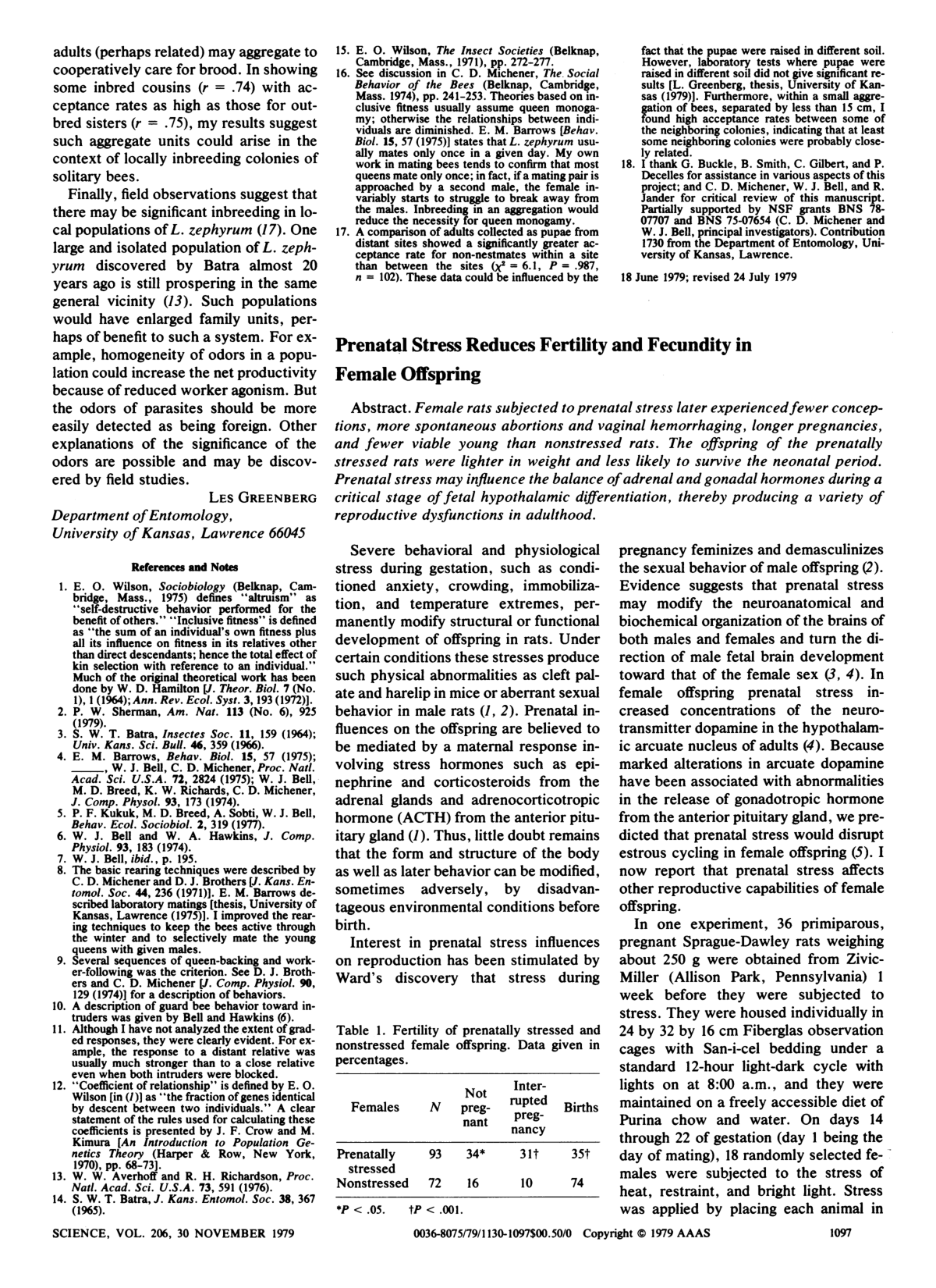 Cover for Prenatal Stress Reduces Fertility And Fecundity In Female Offspring