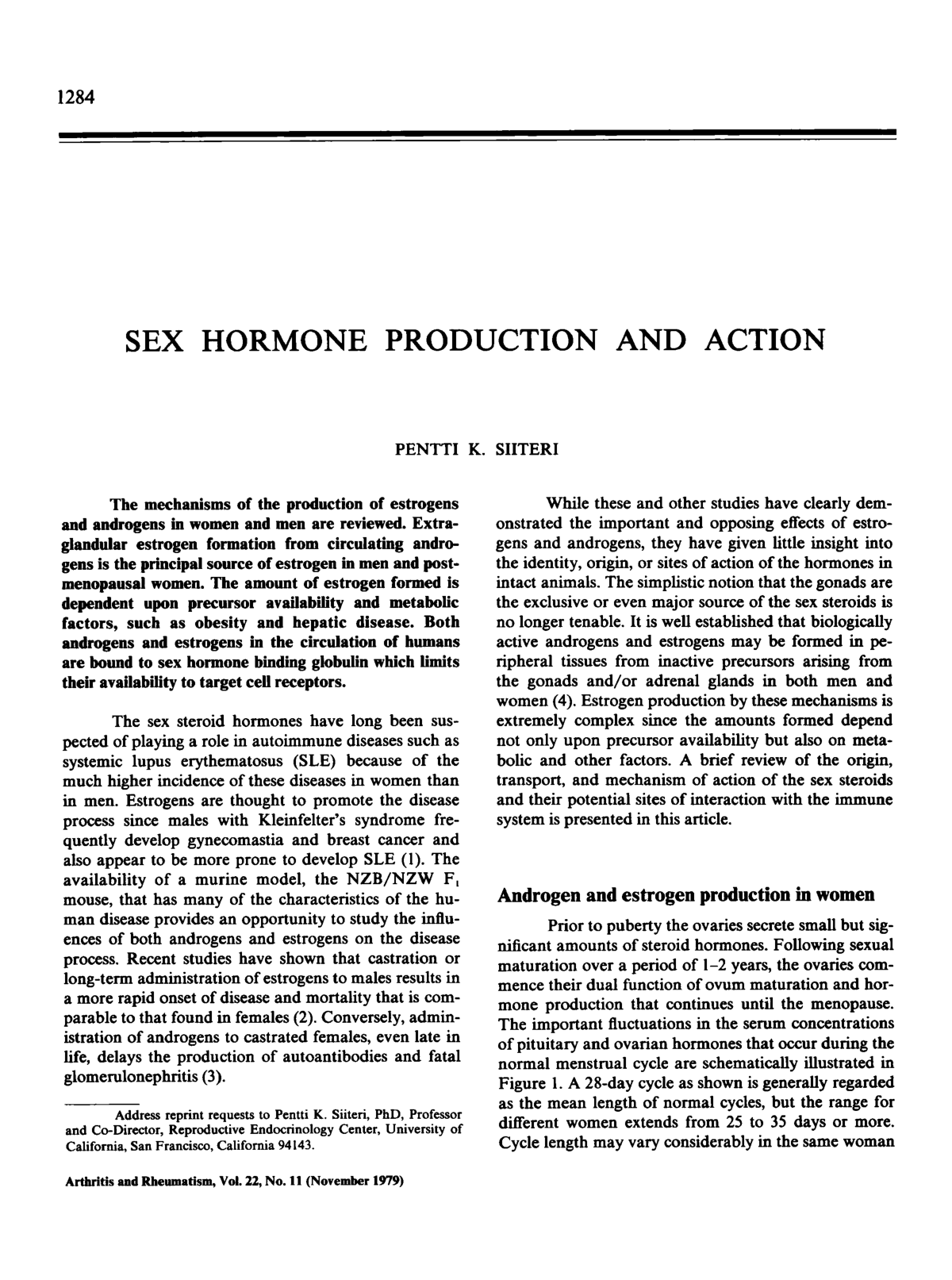 Cover for Sex Hormone Production And Action