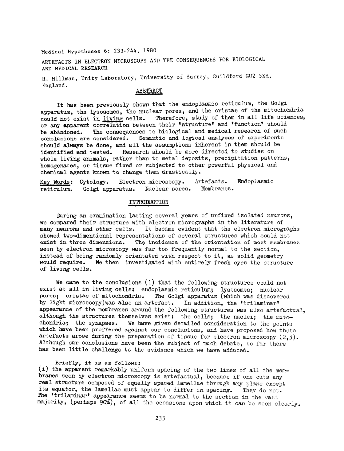 Cover for Artefacts In Electron Microscopy And The Consequences For Biological And Medical Research