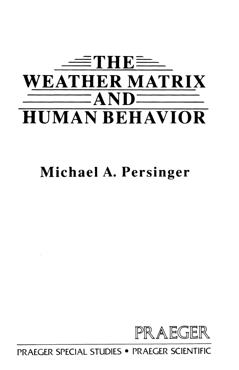 Cover for Weather Matrix and Human Behaviour