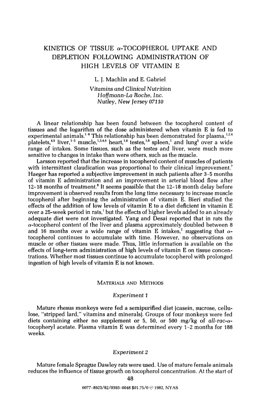 Cover for Kinetics Of Tissue Alpha-tocopherol Uptake And Depletion Following Administration Of High Levels Of Vitamin E