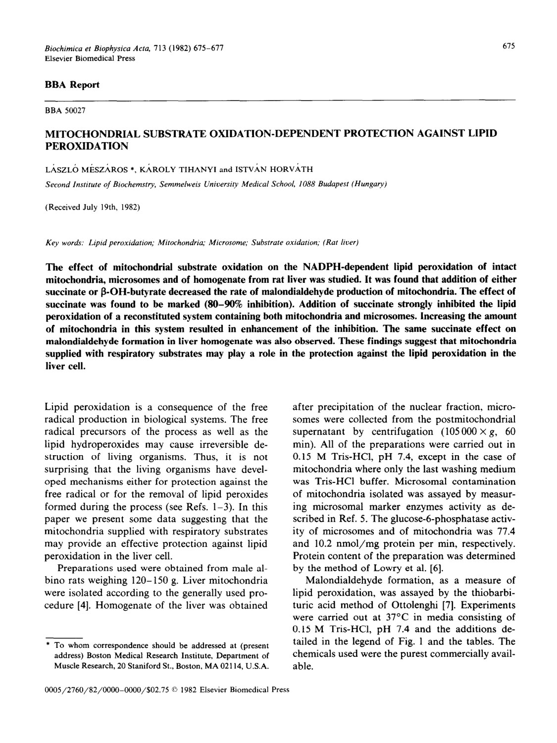Cover for Mitochondrial Substrate Oxidation-Dependent Protection Against Lipid Peroxidation