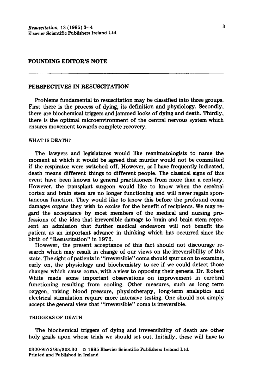 Cover for Perspectives In Resuscitation