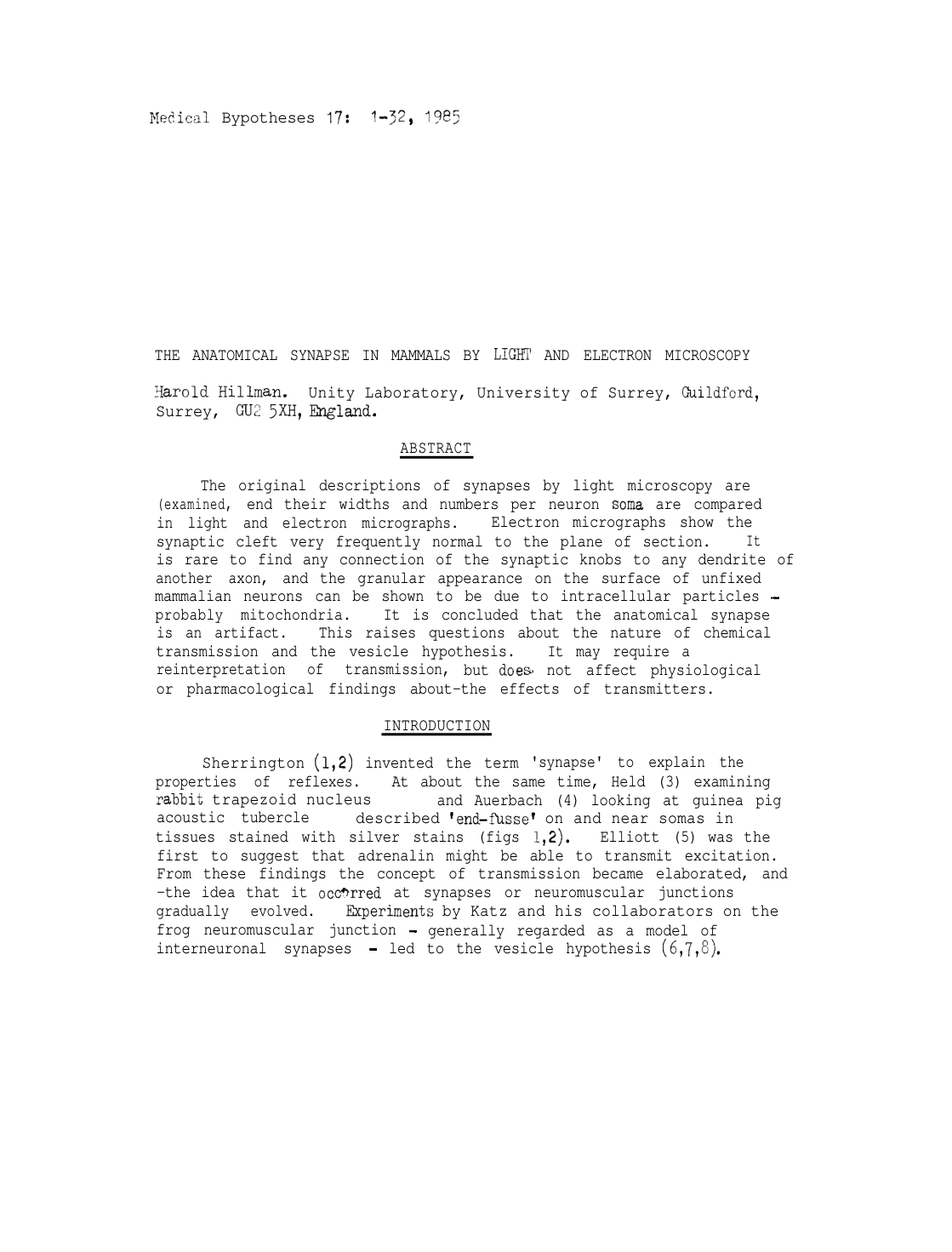 Cover for The Anatomical Synapse In Mammals By Light And Electron Microscopy