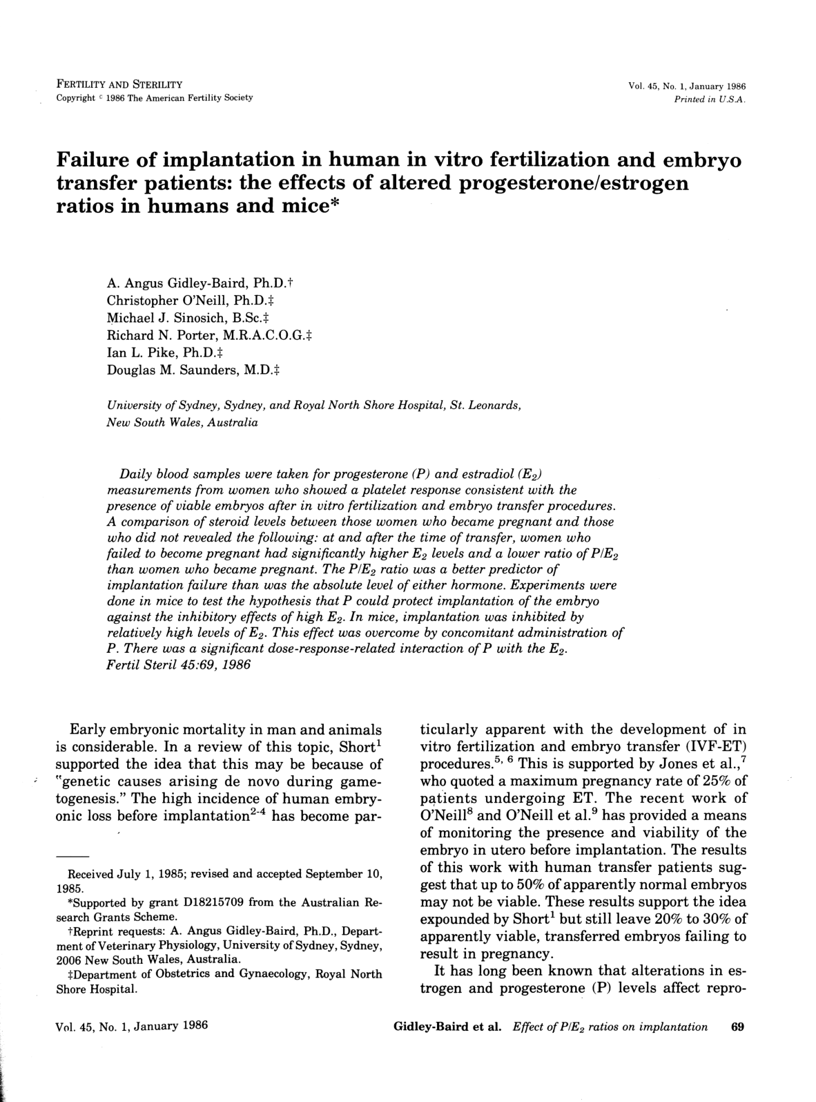 Cover for Failure Of Implantation In Human In Vitro Fertilization And Embryo Transfer Patients. The Effects Of Altered Progesterone To Estrogen Ratios In Humans And Mice