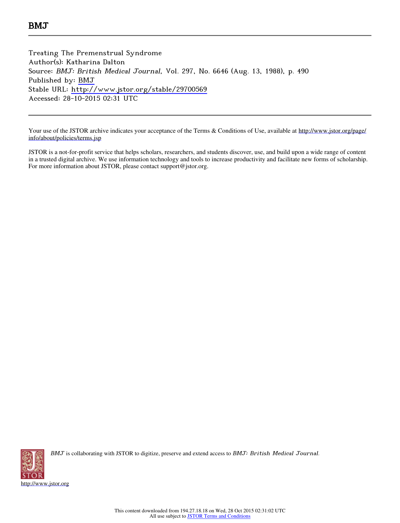 Cover for Treating The Premenstrual Syndrome