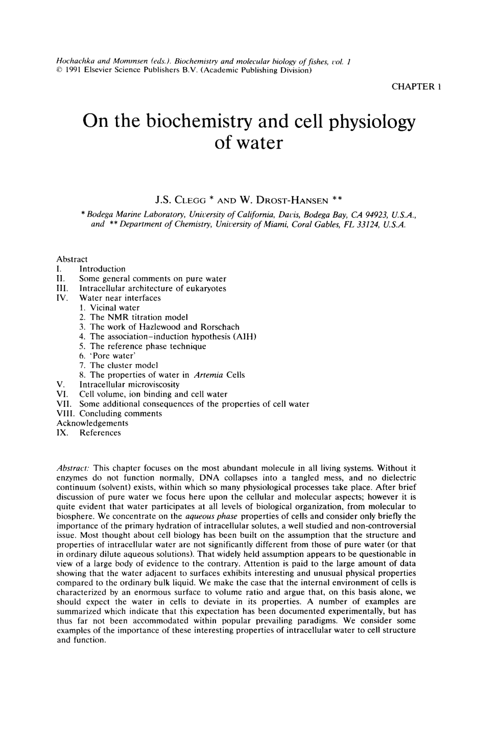 Cover for On The Biochemistry And Cell Physiology Of Water