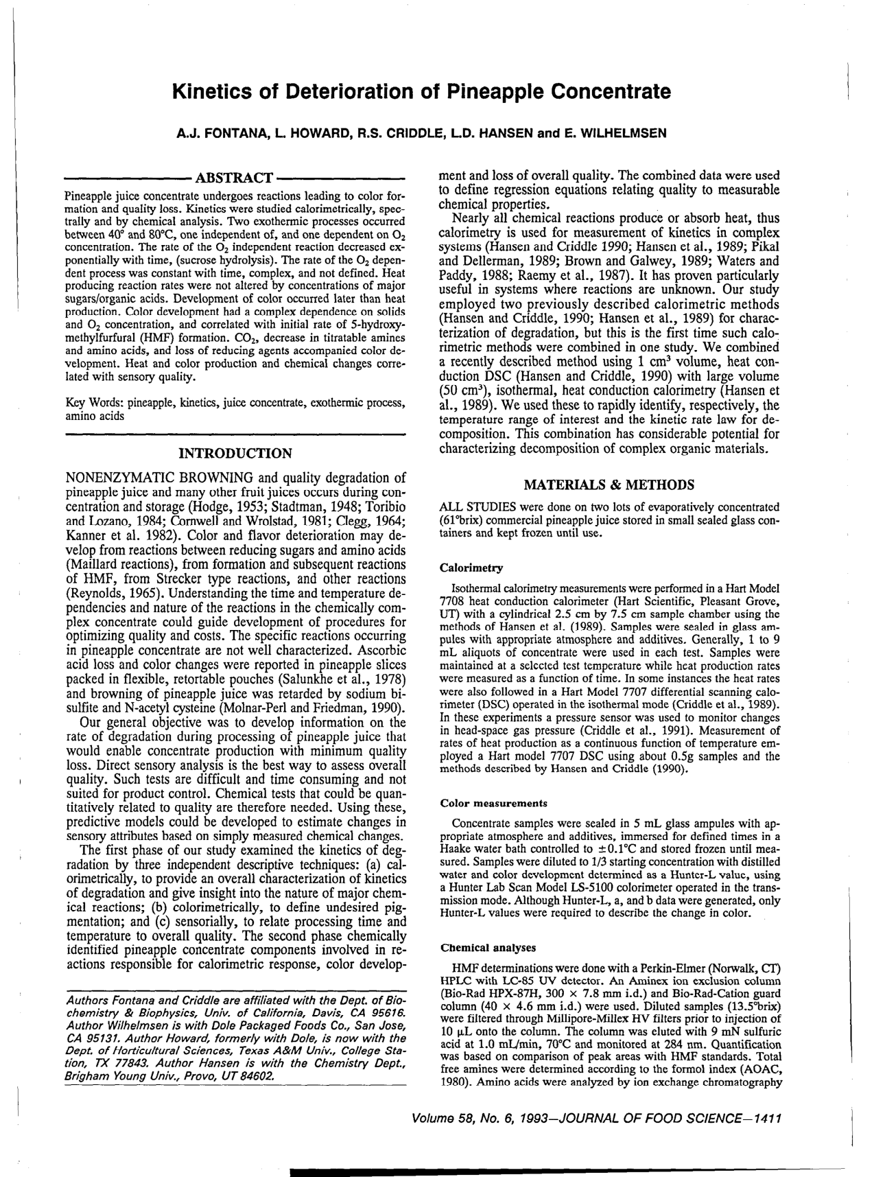 Cover for Kinetics Of Deterioration Of Pineapple Concentrate