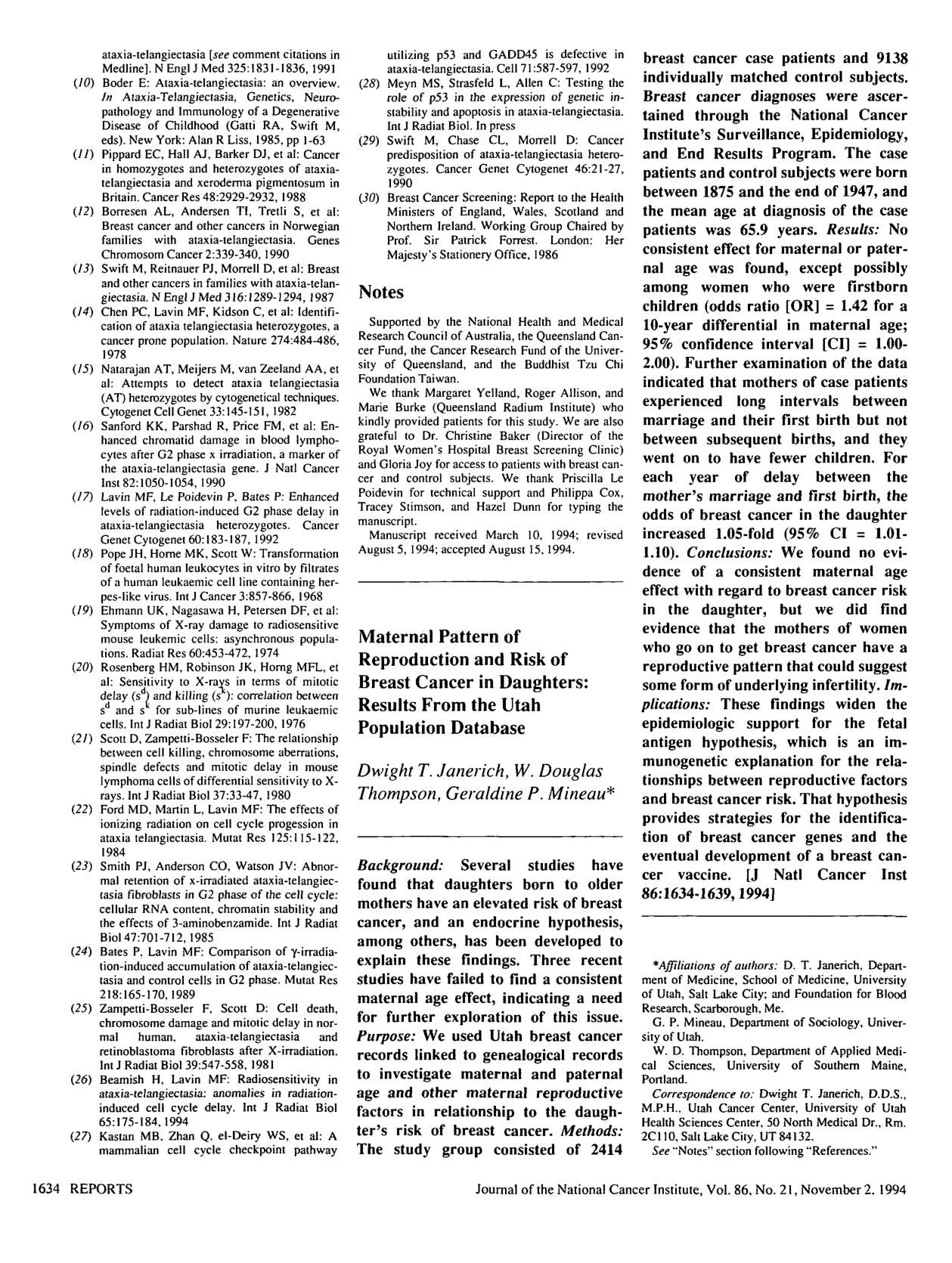 Cover for Maternal Pattern Of Reproduction And Risk Of Breast Cancer In Daughters, Results From The Utah Population Database