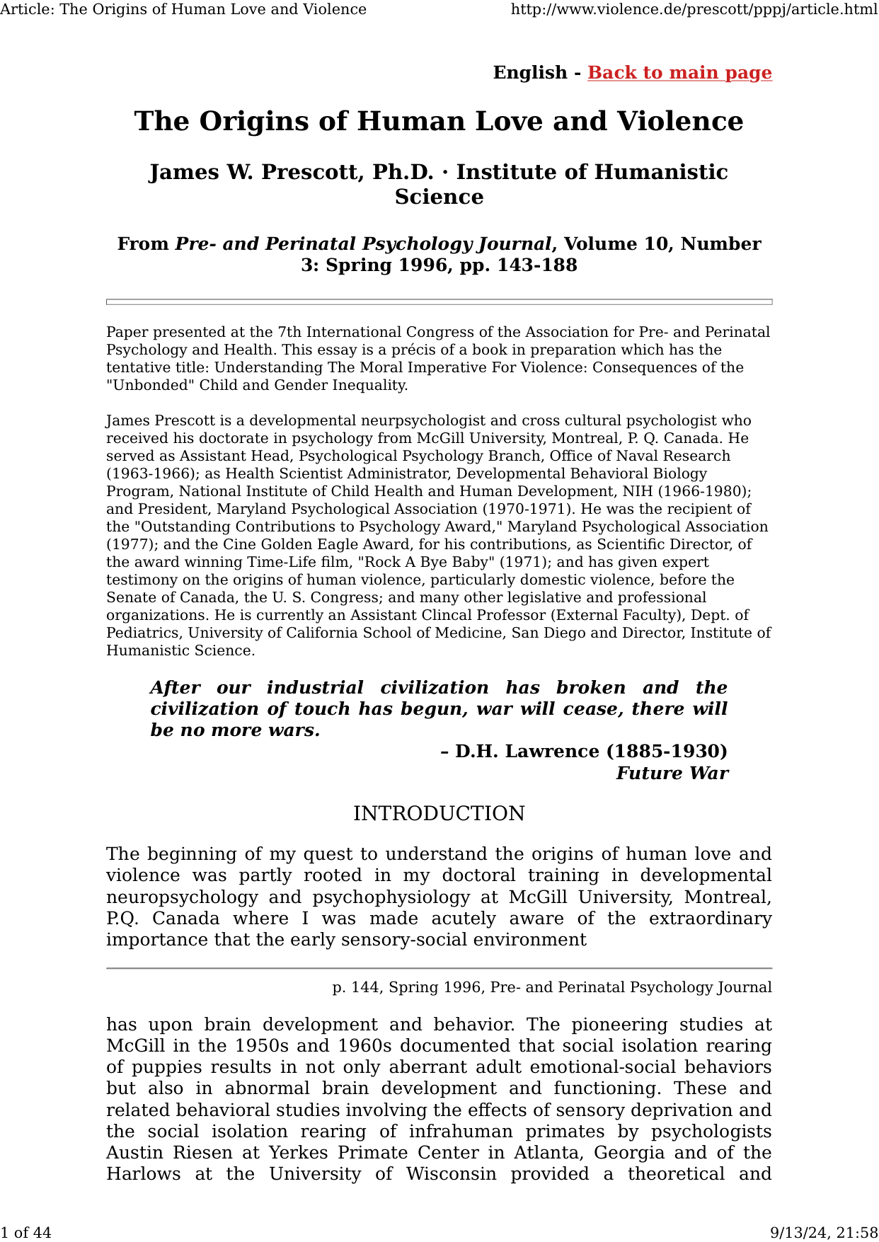 Cover for The Origins Of Human Love And Violence