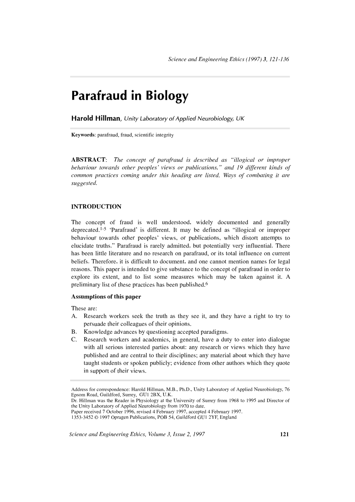 Cover for Parafraud In Biology