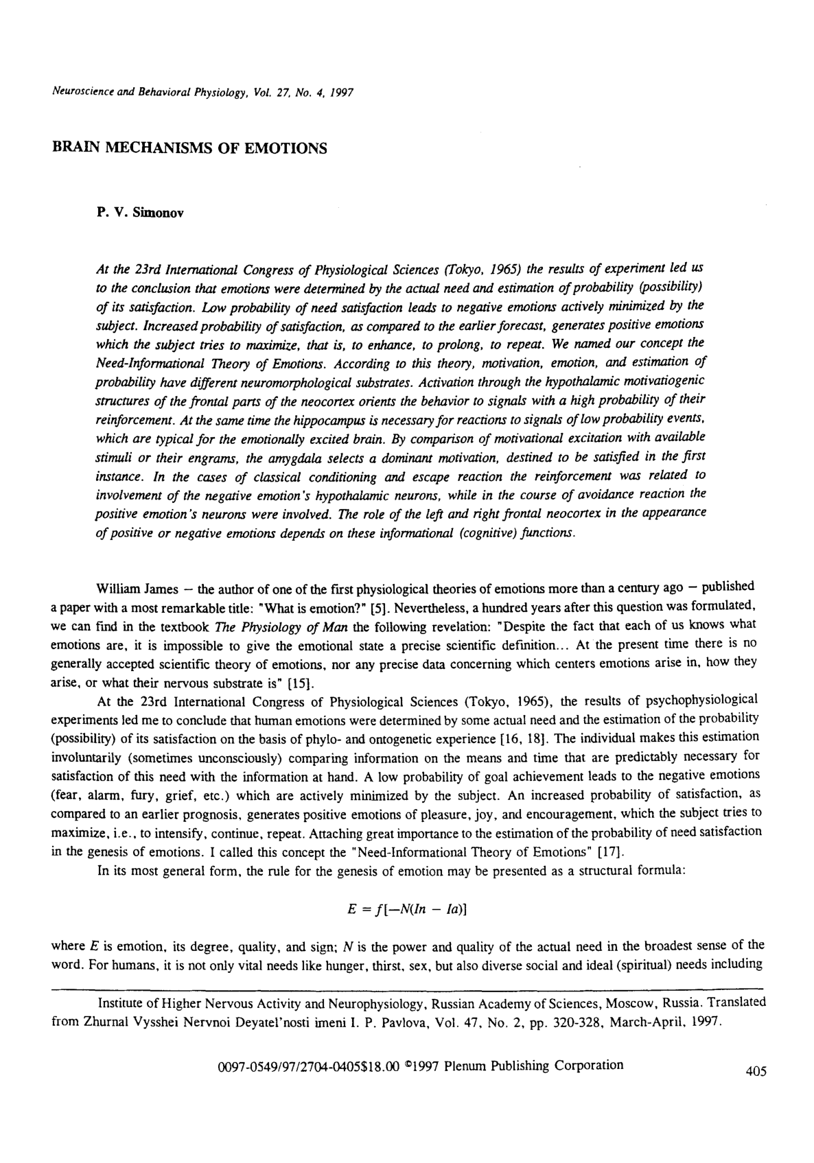 Cover for Brain Mechanisms Of Emotions