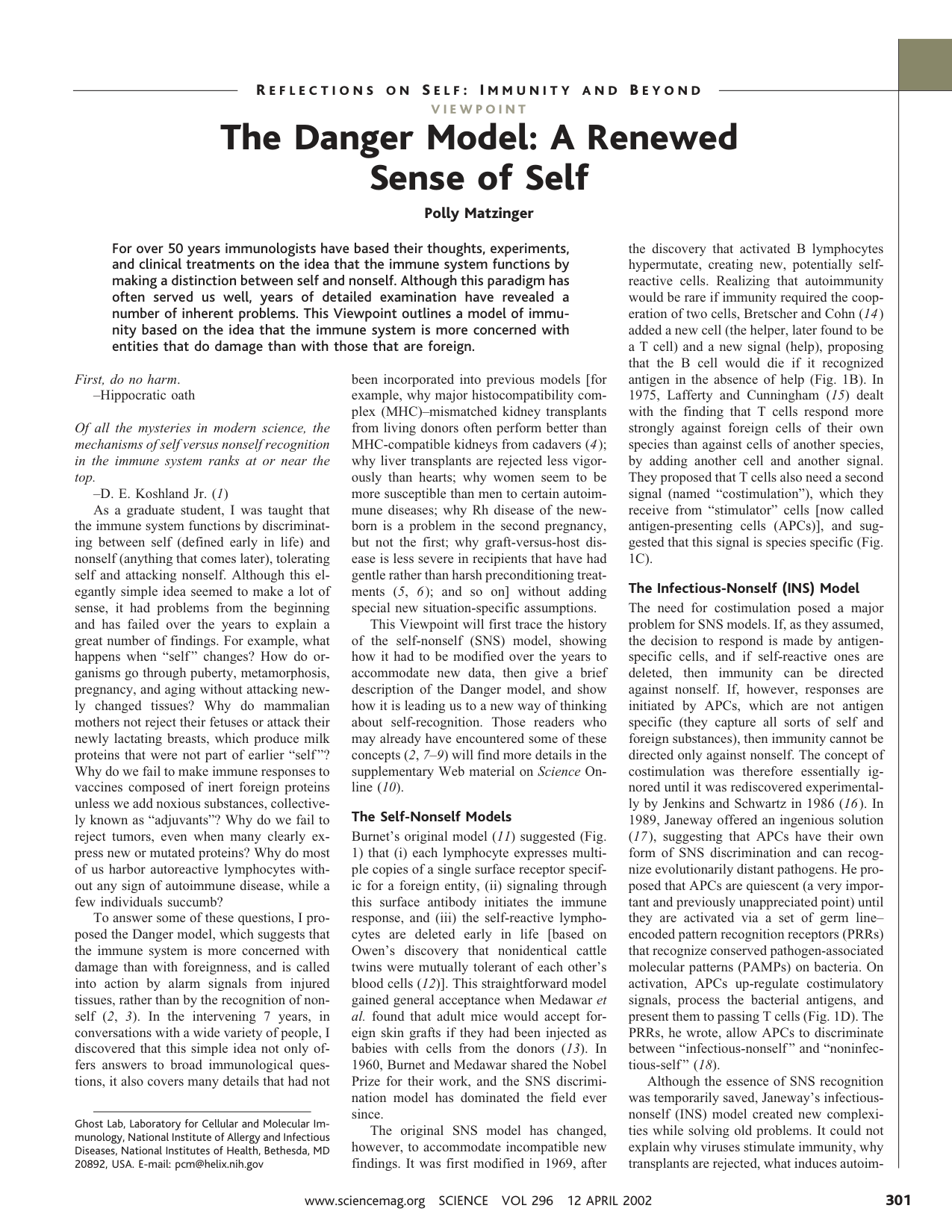 Cover for The Danger Model, A Renewed Sense Of Self