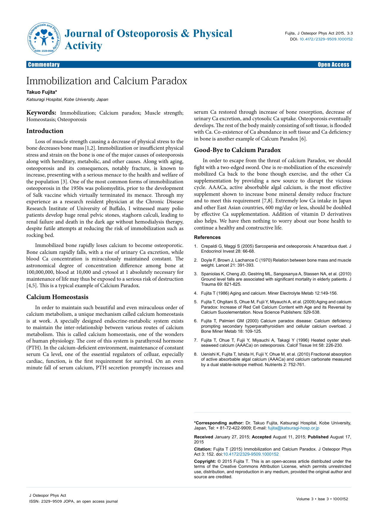 Cover for Immobilization And Calcium Paradox